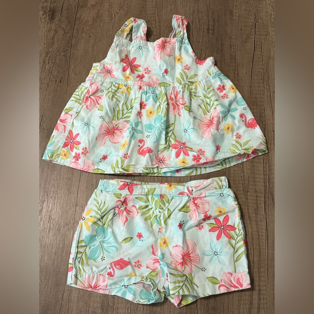 Little Me 2pc Tropical Flamingo short set